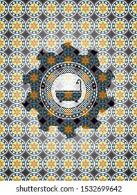 bathtub icon inside arabic emblem. Arabesque decoration.