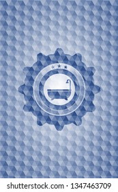 bathtub icon inside blue hexagon badge.