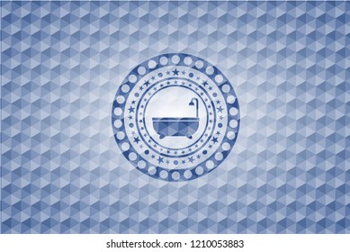 bathtub icon inside blue polygonal emblem.