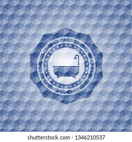 bathtub icon inside blue polygonal badge.