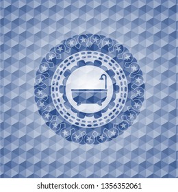 bathtub icon inside blue polygonal emblem.