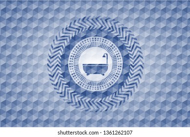 bathtub icon inside blue polygonal badge.