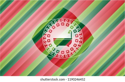 bathtub icon inside christmas colors emblem.