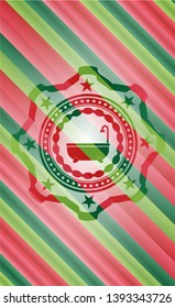 bathtub icon inside christmas colors badge.