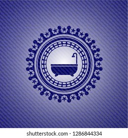 bathtub icon inside emblem with jean texture