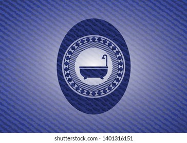 bathtub icon inside emblem with jean texture