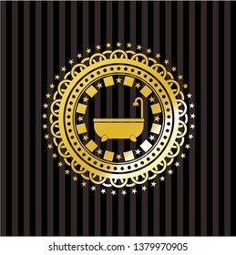 bathtub icon inside golden badge or emblem
