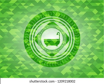 bathtub icon inside green emblem with mosaic background