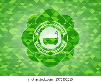 bathtub icon inside green emblem with mosaic ecological style background