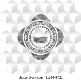 bathtub icon inside grey emblem. Vintage with geometric cube white background
