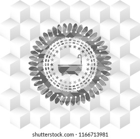 bathtub icon inside grey emblem. Retro with geometric cube white background