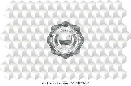 bathtub icon inside grey icon or emblem with geometric cube white background
