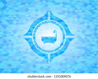 bathtub icon inside light blue mosaic emblem