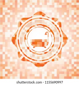 bathtub icon inside orange mosaic emblem