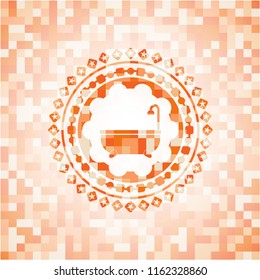 bathtub icon inside orange mosaic emblem