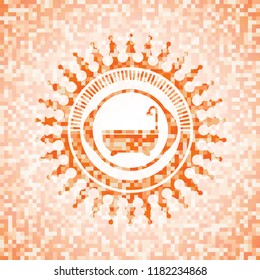 bathtub icon inside orange mosaic emblem