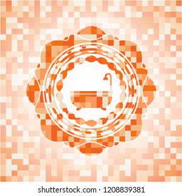bathtub icon inside orange mosaic emblem with background