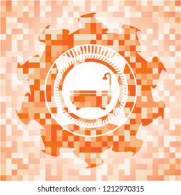 bathtub icon inside orange mosaic emblem