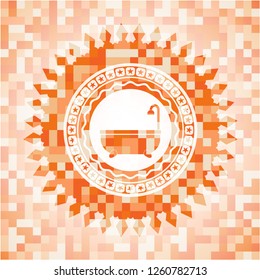 bathtub icon inside orange mosaic emblem with background