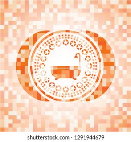 bathtub icon inside orange mosaic emblem with background
