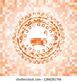 bathtub icon inside orange mosaic emblem
