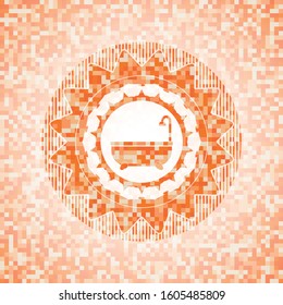 bathtub icon inside orange mosaic emblem