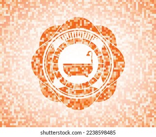 Badewanne Symbol in orangefarbenem Mosaik mit Hintergrund. 