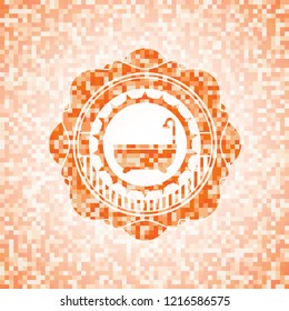 bathtub icon inside orange tile background illustration. Square geometric mosaic seamless pattern with emblem inside.
