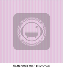 bathtub icon inside pink emblem. Vintage.