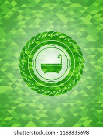 bathtub icon inside realistic green mosaic emblem