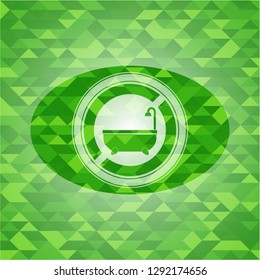 bathtub icon inside realistic green emblem. Mosaic background