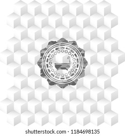 bathtub icon inside realistic grey emblem with cube white background