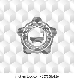bathtub icon inside realistic grey emblem with cube white background