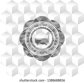 bathtub icon inside realistic grey emblem with geometric cube white background