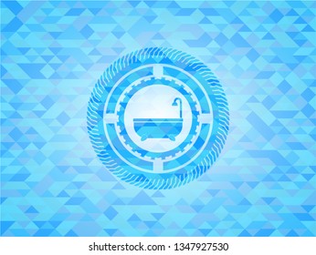 bathtub icon inside realistic light blue emblem. Mosaic background
