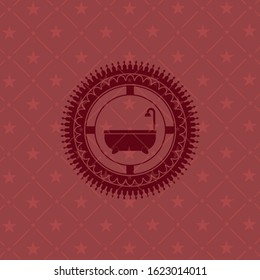 bathtub icon inside red emblem. Retro