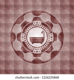 bathtub icon inside red geometric pattern emblem. Seamless.