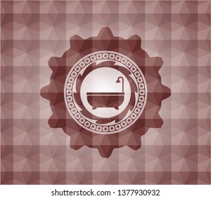 bathtub icon inside red geometric pattern emblem. Seamless.