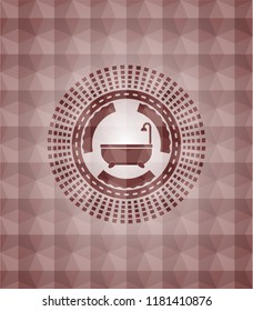bathtub icon inside red seamless badge with geometric pattern.
