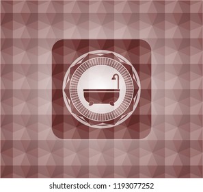 bathtub icon inside red seamless geometric pattern emblem. Seamless.