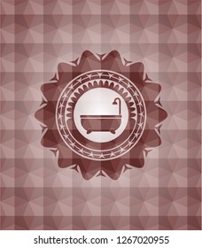 bathtub icon inside red seamless badge with geometric pattern background.