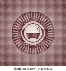 bathtub icon inside red seamless geometric badge.