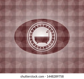 bathtub icon inside red seamless polygonal badge.