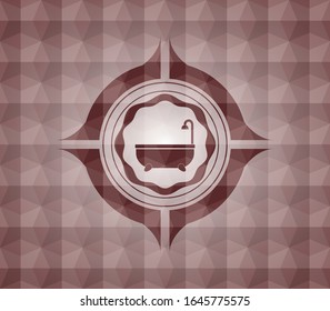 bathtub icon inside red seamless geometric emblem.