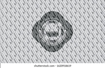 bathtub icon inside shiny silver badge. Scales pattern. Vector Illustration. Detailed.