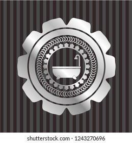 bathtub icon inside silver emblem or badge