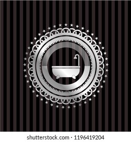 bathtub icon inside silver shiny badge