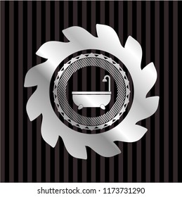 bathtub icon inside silvery emblem or badge