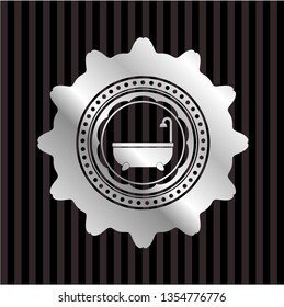 bathtub icon inside silvery emblem or badge