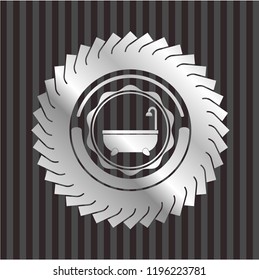 bathtub icon inside silvery shiny badge